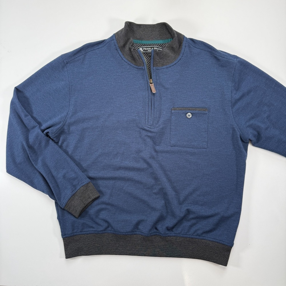 PEBBLE BEACH Performance Golf 1/4 Zip Pullover Sweater Mens Medium Blue‎